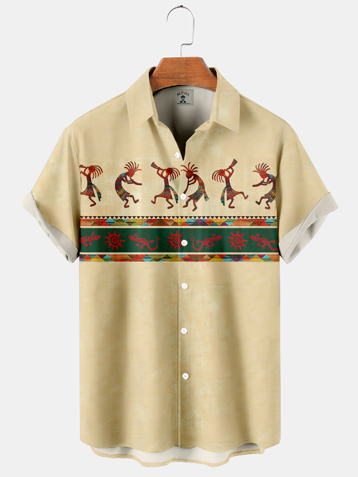 Men's Simple Vintage Western KOKOPELLI Print Short Sleeve Shirt-Garamode