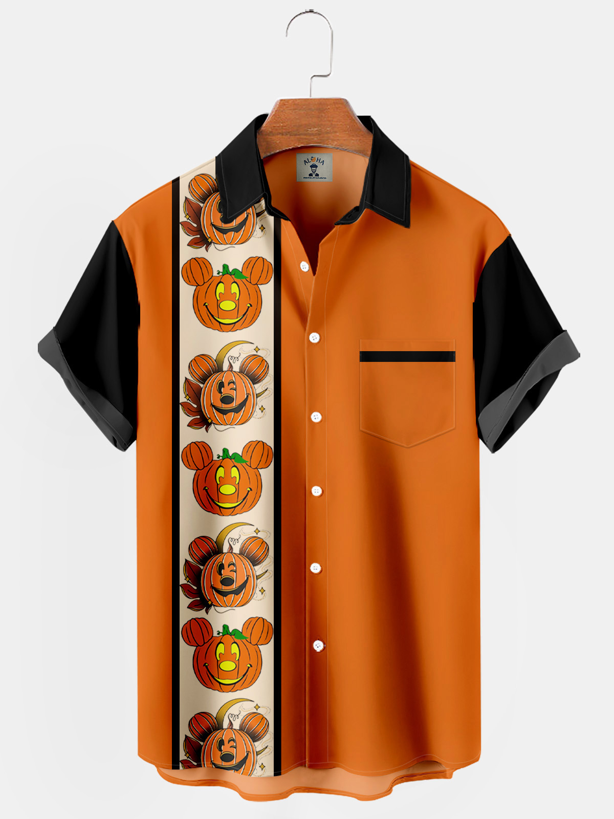 Halloween Cartoon Fun Print Bowling Shirt-Garamode