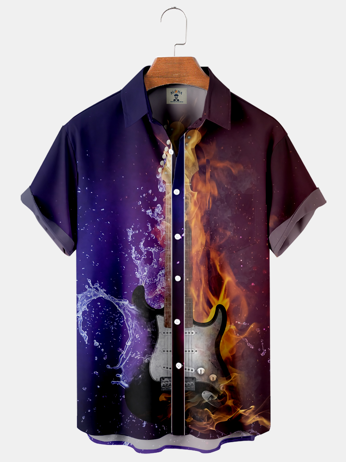 Flame Music Print Pocket Short Sleeve Shirt-Garamode