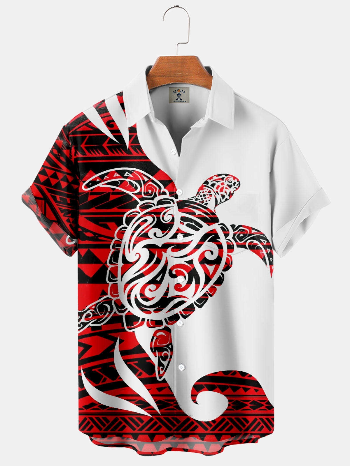 Men's Hawaiian Vintage Turtle Print Pocket Short Sleeve Shirt-Garamode