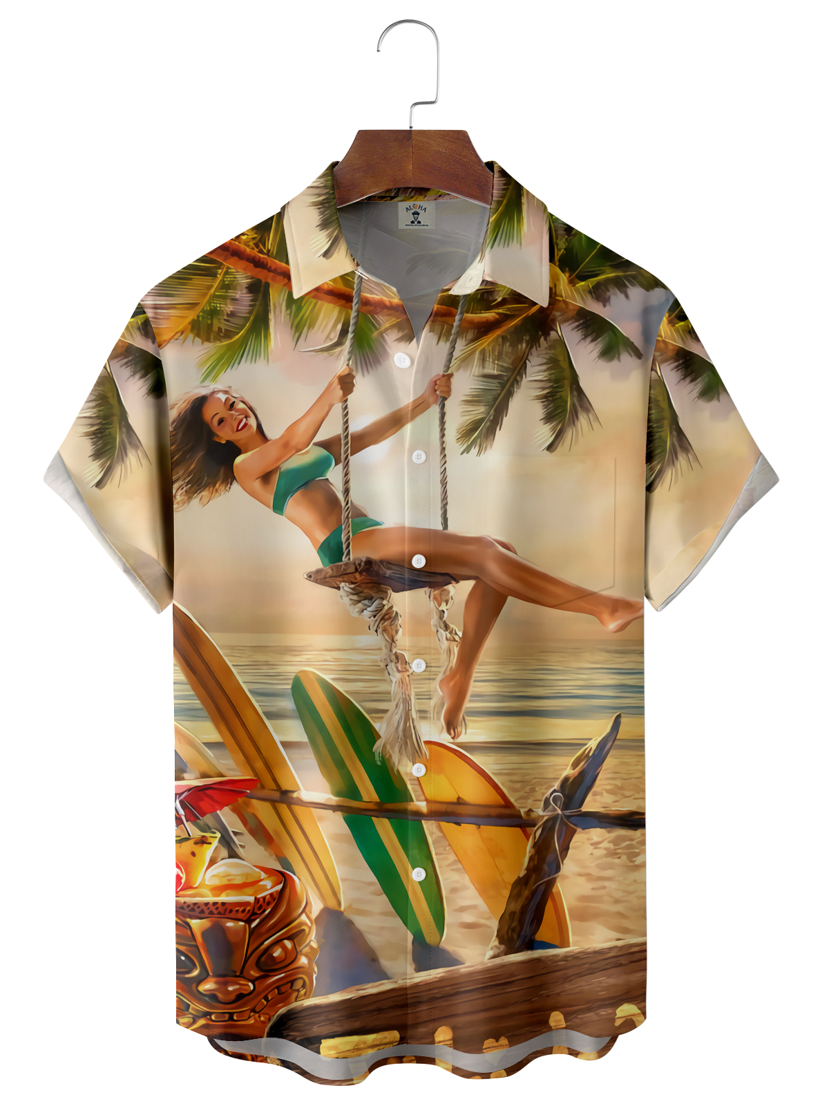 Beautiful Woman Playing On The Beach Casual Loose Men's Short-Sleeved Shirt-Garamode