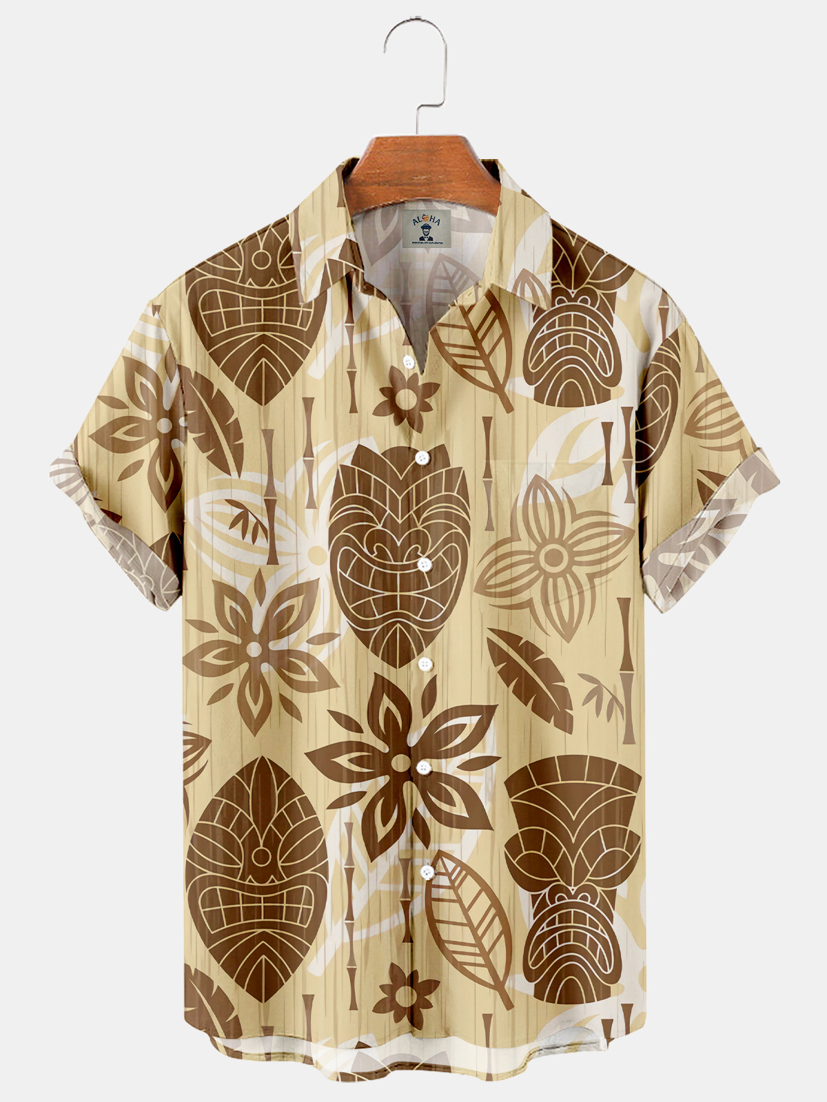 Hawaiian TIKI printed casual loose men's large size short-sleeved shirt-Garamode