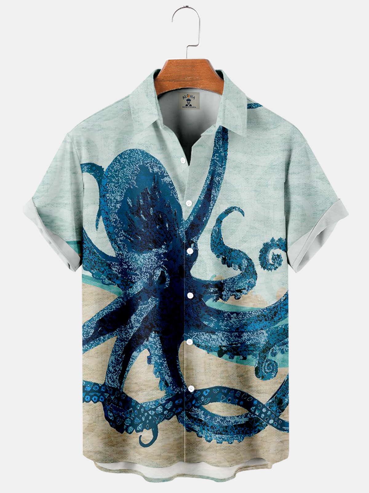 Men's Hawaiian Ocean Bio Octopus Color Contrast Print Shirt-Garamode