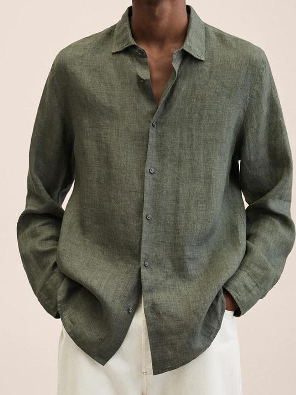 Men's Summer Long Sleeves Linen Men's Casual Shirt-Garamode
