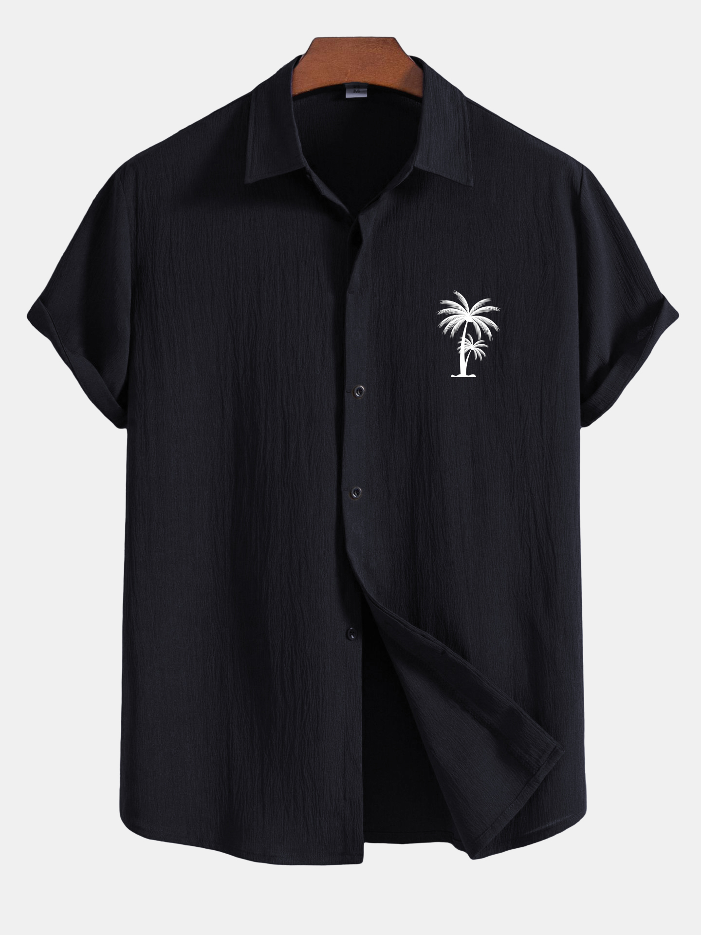 Men's Casual Simple Solid Color Coconut Tree Print Short Sleeved Shirt-Garamode