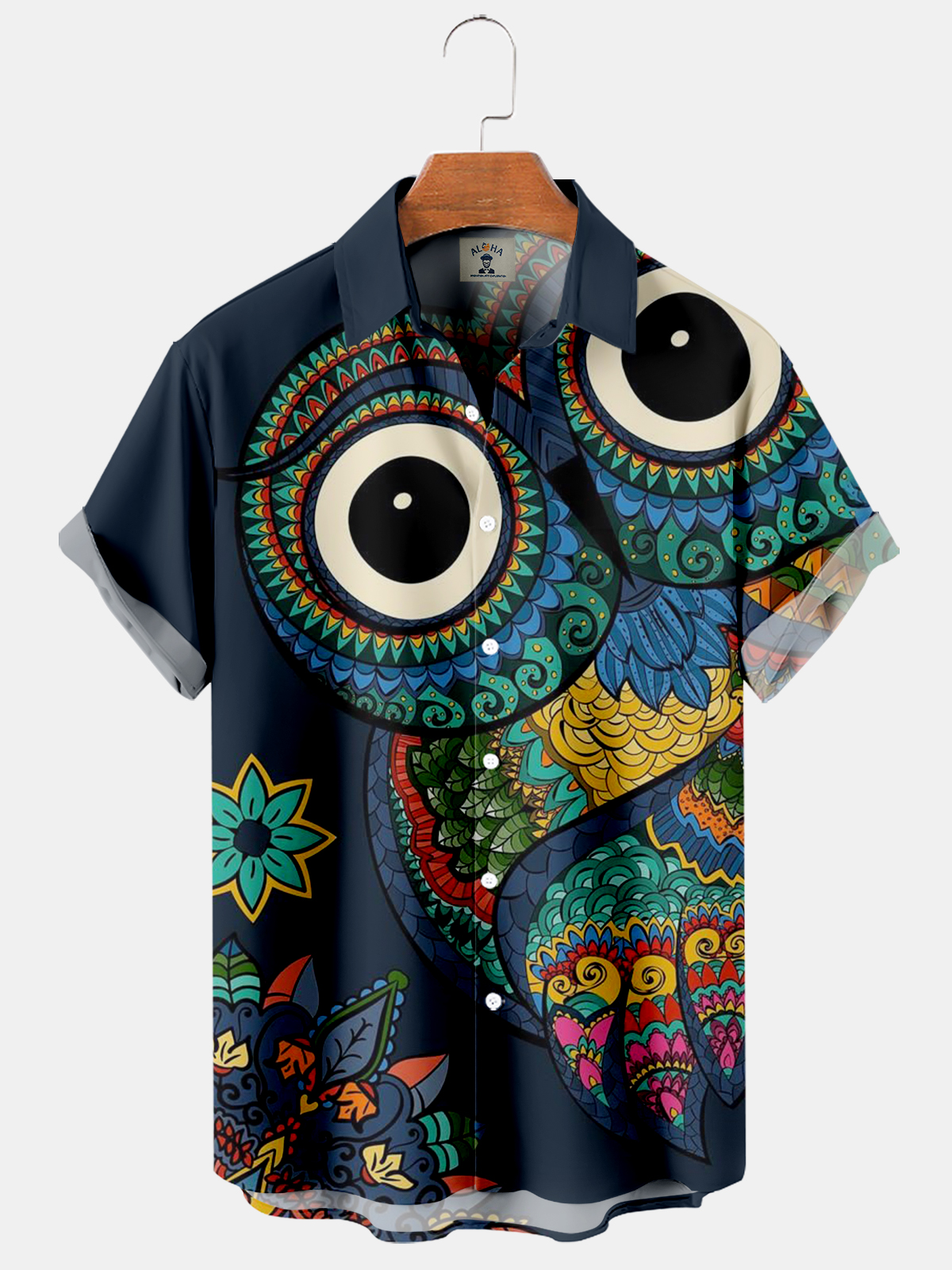 Men's Owl Print Pocket Casual Everyday Short Sleeve Shirt-Garamode