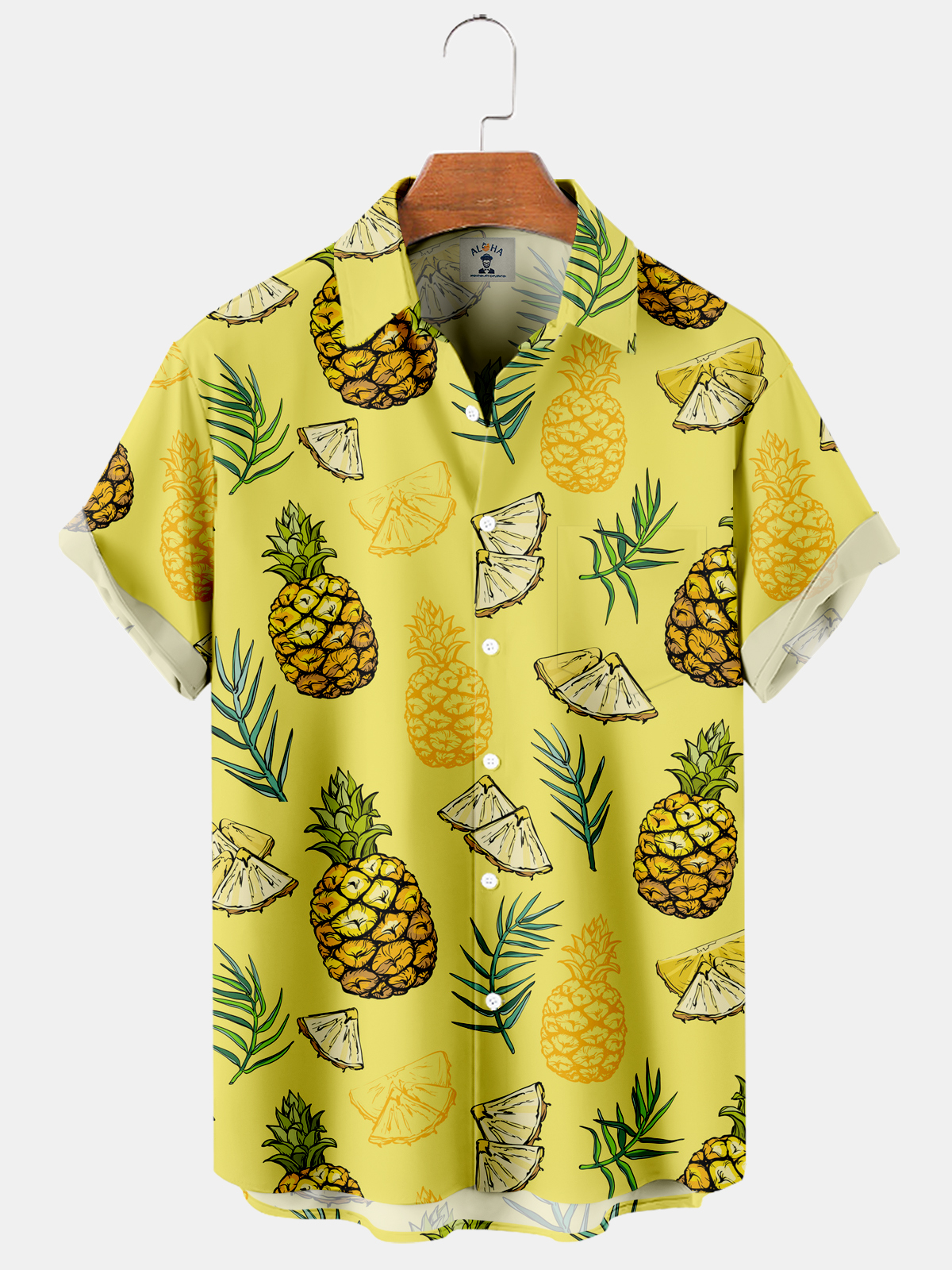 Men's Hawaiian Pineapple Print Short Sleeve Shirt-Garamode