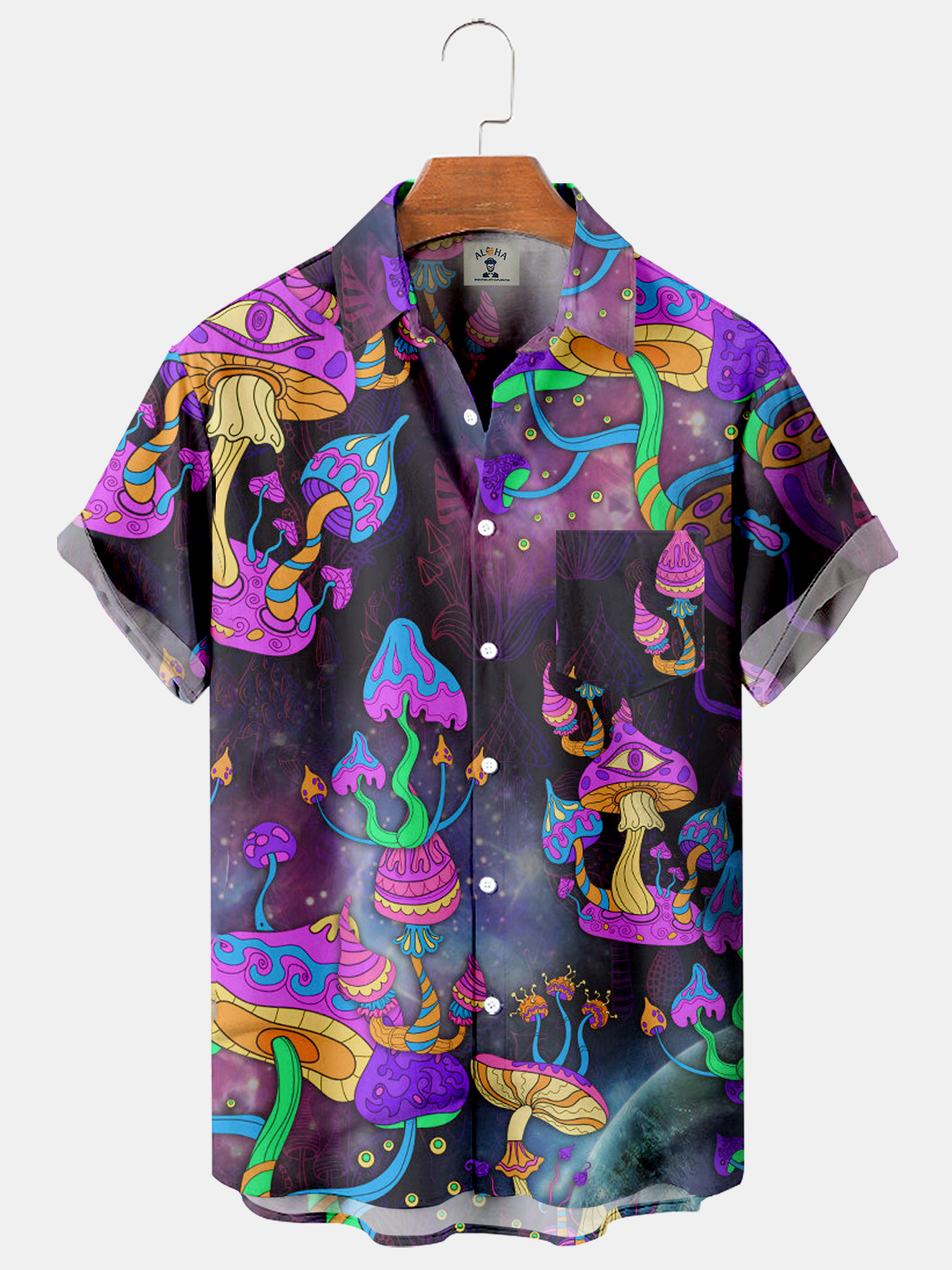 Men's Hallucinogenic Mushroom Hippie Casual Short Sleeve Shirt-Garamode