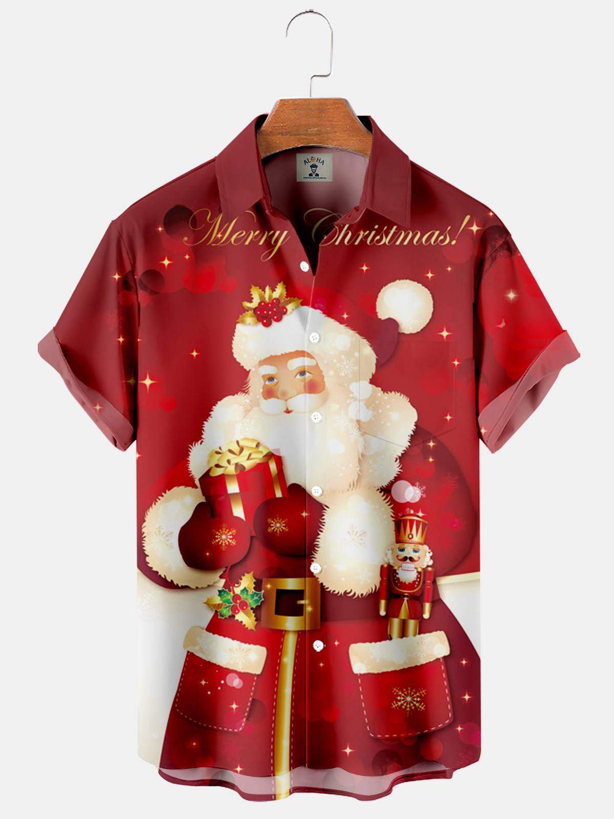 Christmas Santa Claus Print Casual Short Sleeve Shirt-Garamode