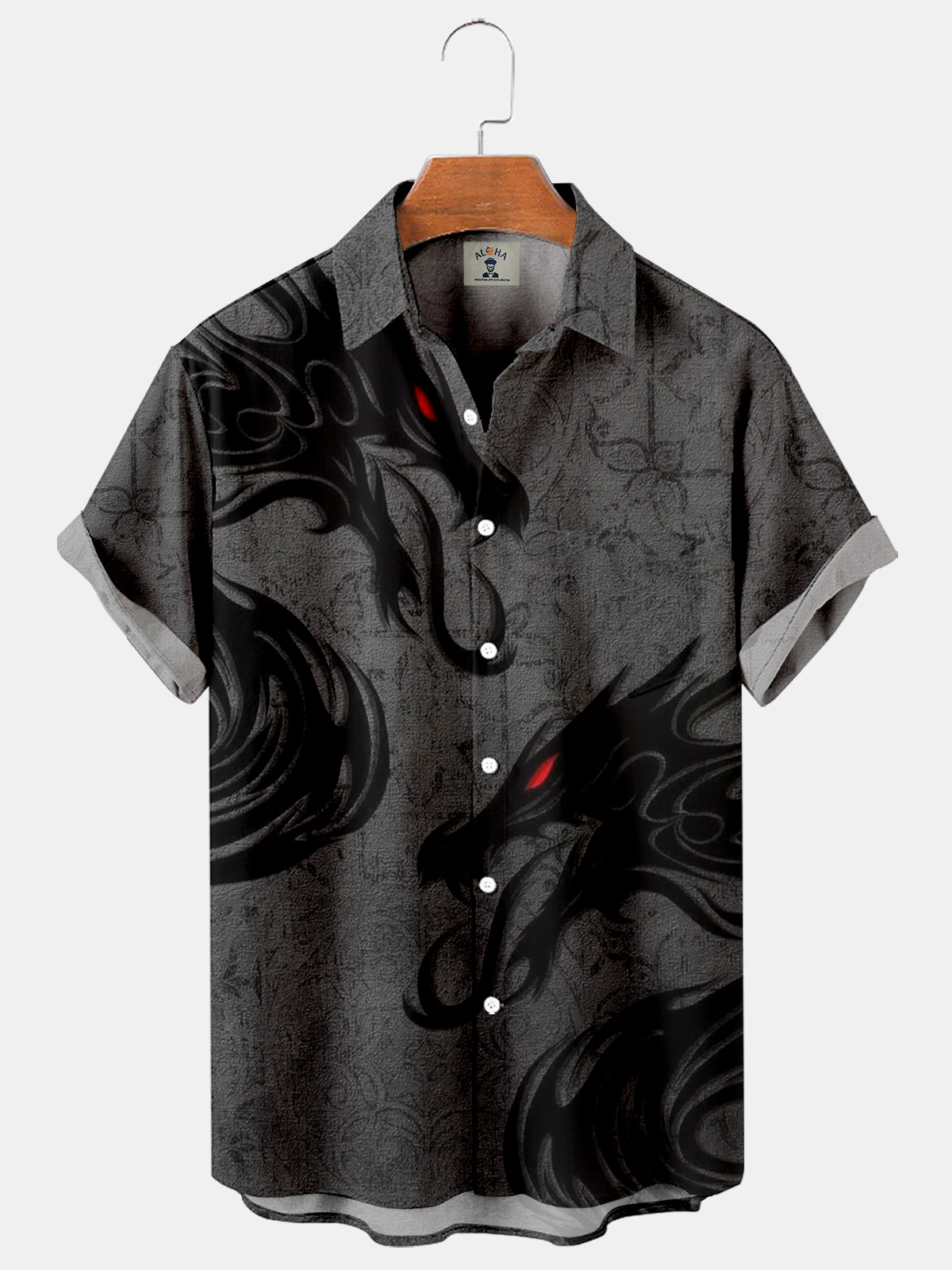 Dragon Print Casual Loose Men's Plus Size Short Sleeve Shirt-Garamode