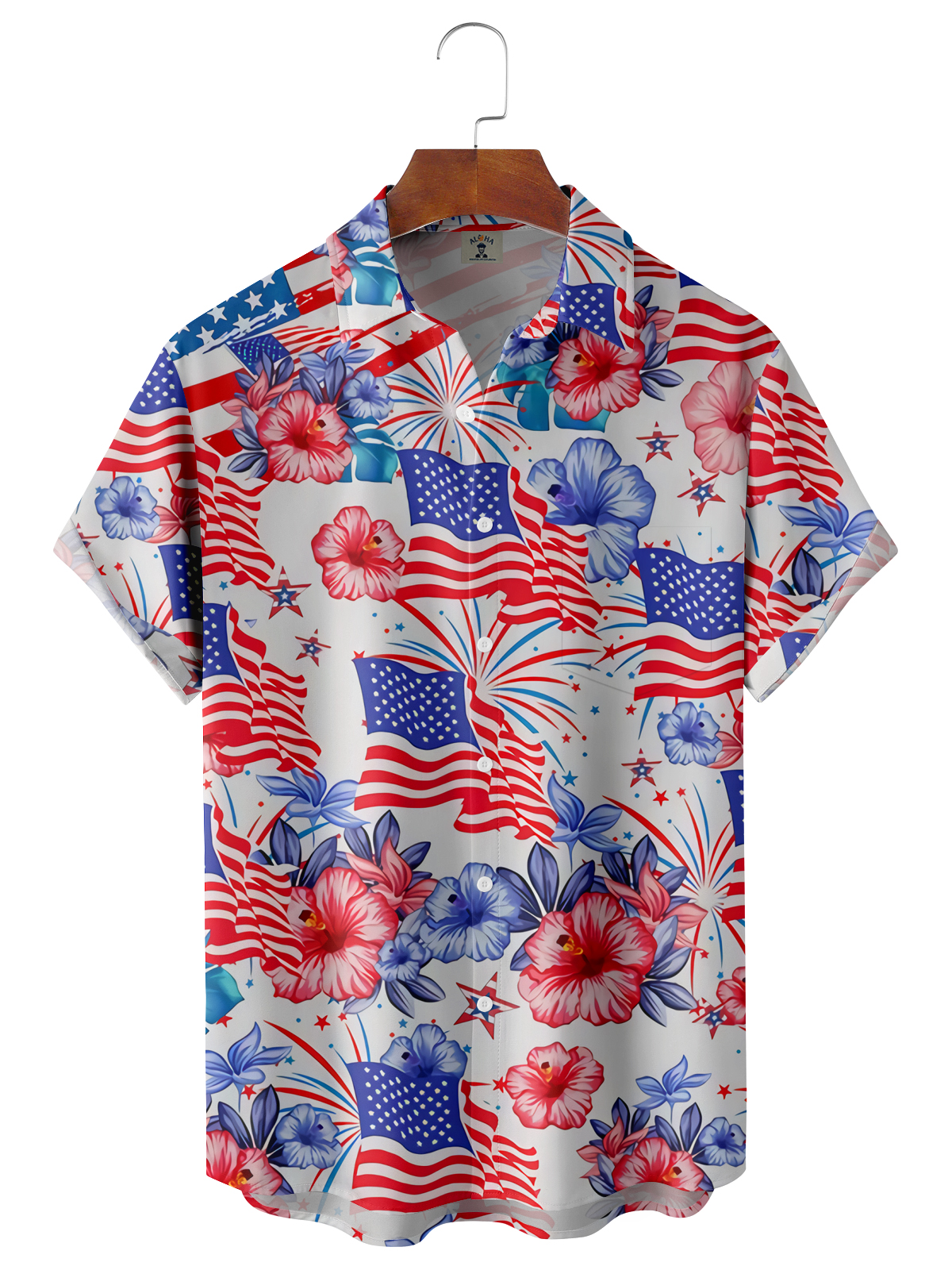 Flag And Flowers Casual Loose Men's Short-Sleeved Shirt-Garamode