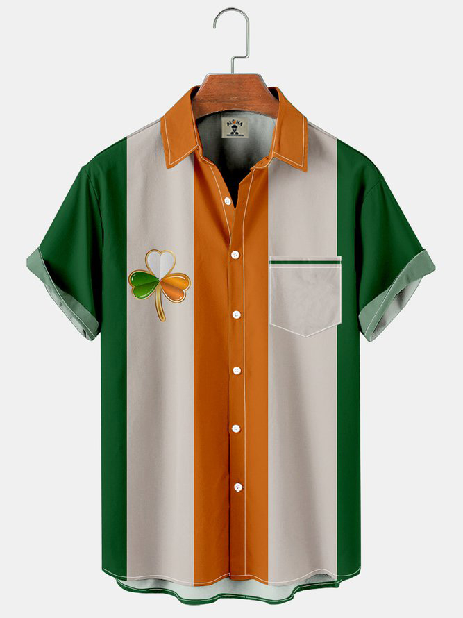 St. Patrick's Day Simple Clover Color Matching Men's Shirt-Garamode