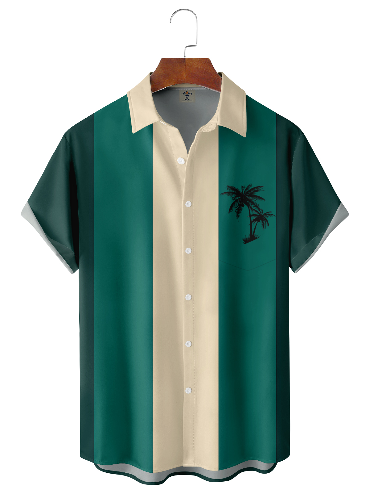 Color Blocks And Coconut Trees Casual Loose Men's Short-Sleeved Shirt-Garamode