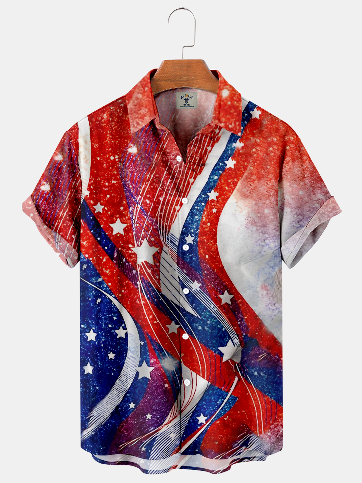 American Flag Print Casual Loose Men's Oversized Short Sleeve Shirt-Garamode