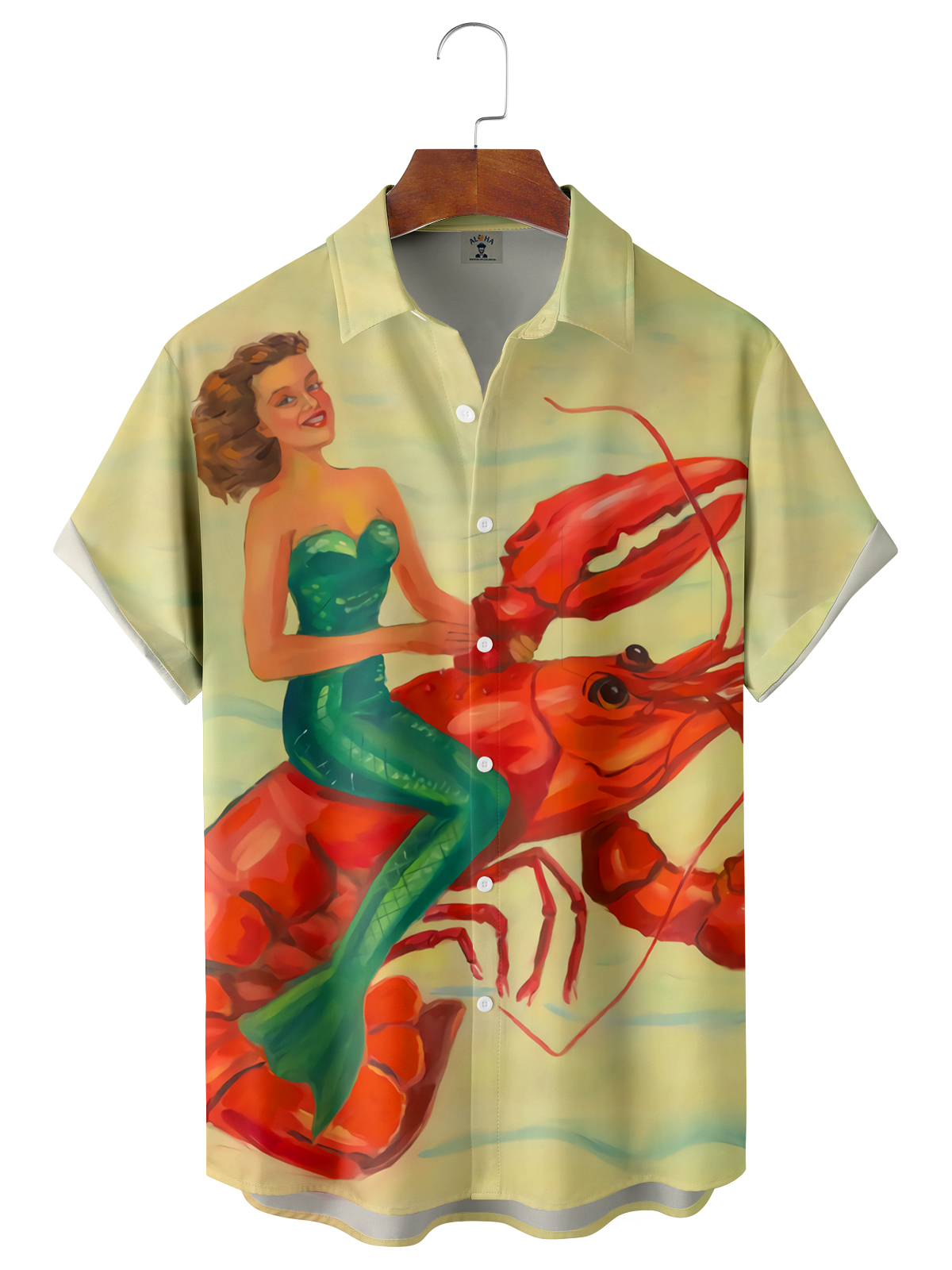 Lobster And Mermaid Casual Loose Men's Short-Sleeved Shirt-Garamode