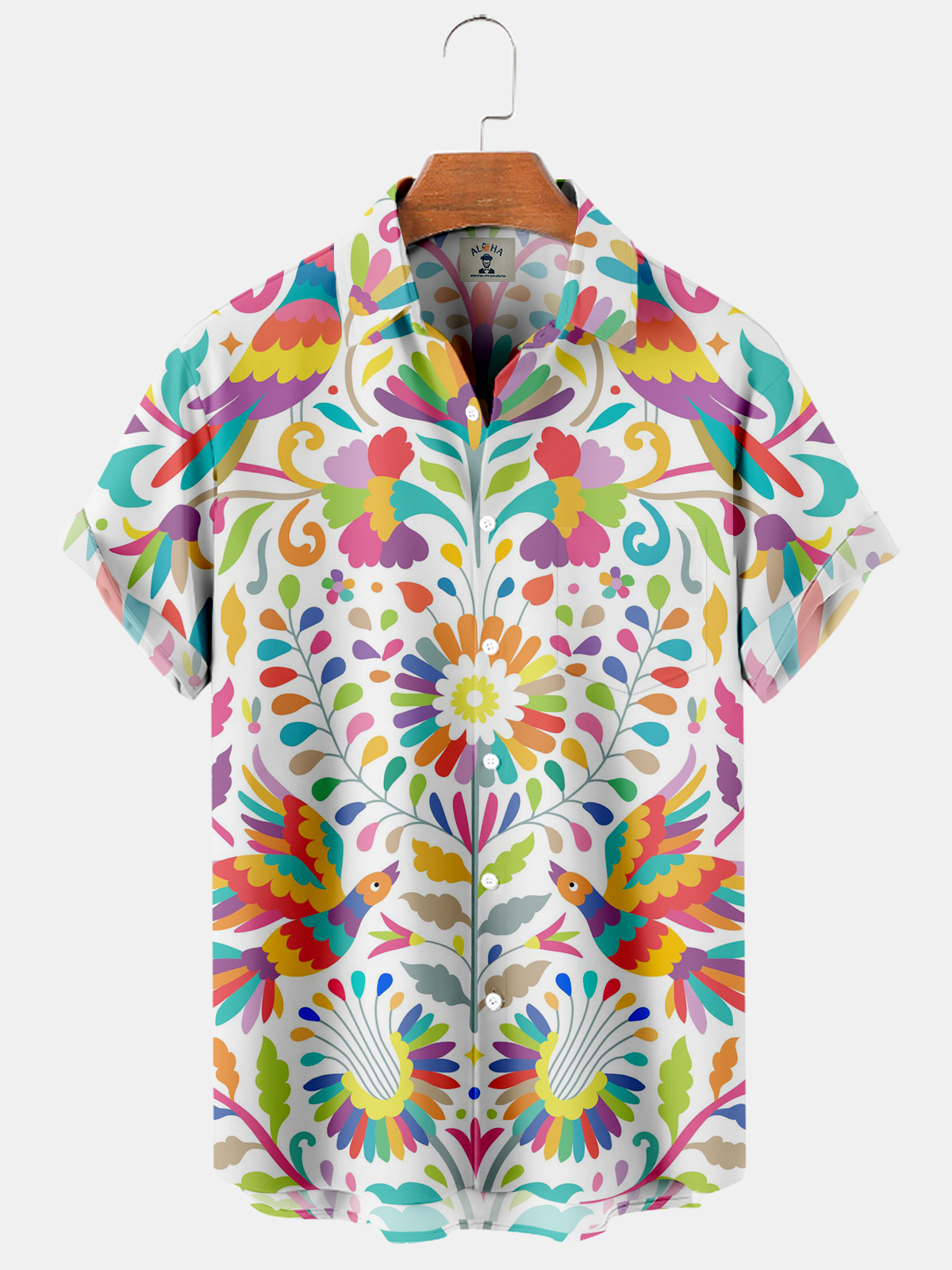 Men's Otomi Print Pocket Hawaiian Everyday Short Sleeve Shirt-Garamode