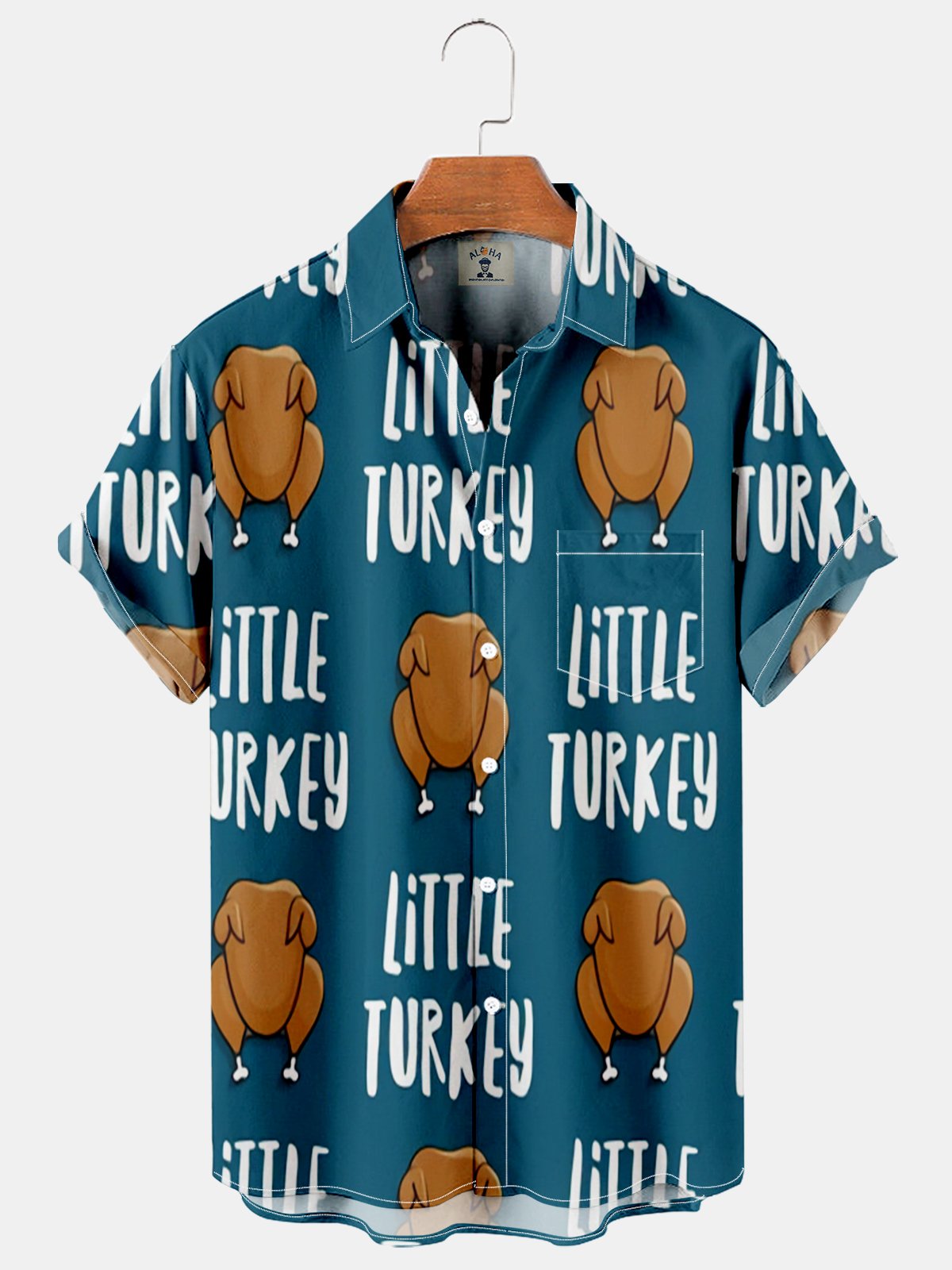 Men's Thanksgiving Themed Little Turkey Lettering Short Sleeve Shirt-Garamode