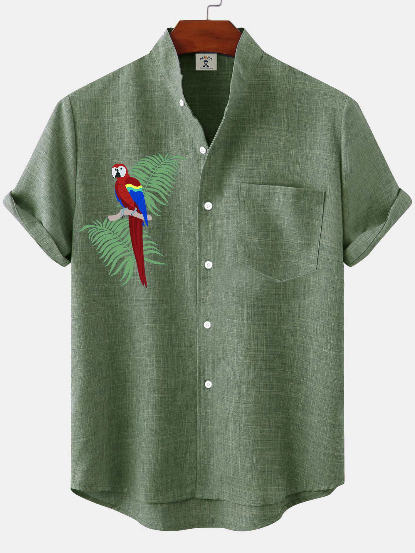 Men's Stand Collar Parrot Palm Leaf Casual Hawaiian Shirt-Garamode