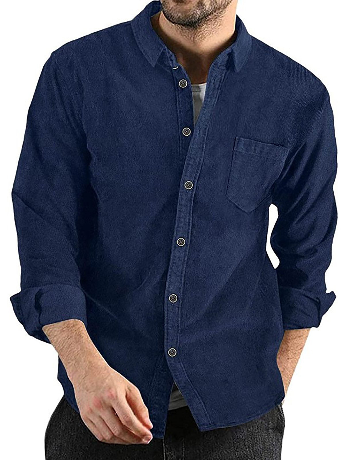 Men's Long Sleeve Casual Vintage Pocket Shirt-Garamode