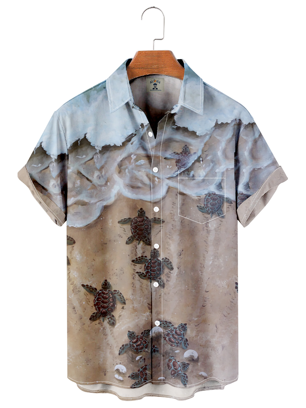 Men's Stylish Beach Turtle Print Short Sleeve Shirt-Garamode