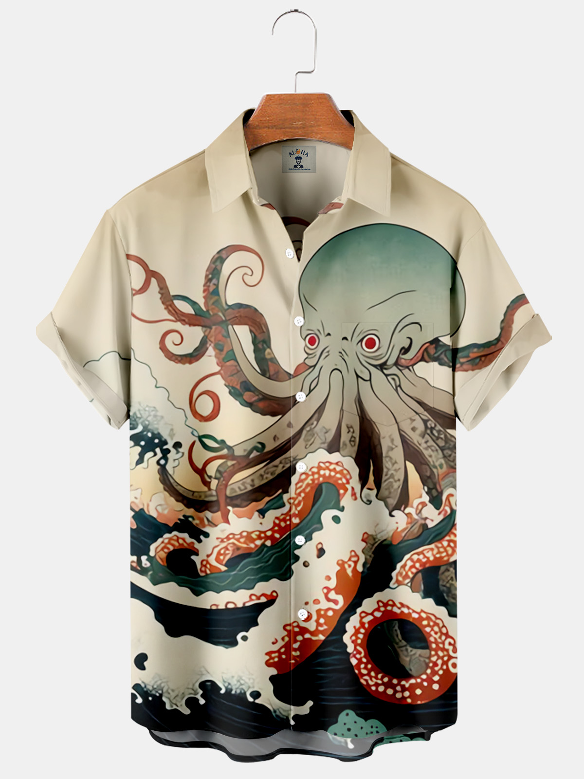 Fun Vintage Fun Ocean Octopus Print Pocket Short Sleeve Shirt-Garamode