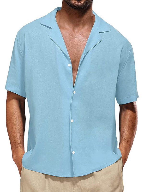 Men's Casual Comfort Solid Color Cuban Collar Shirt-Garamode