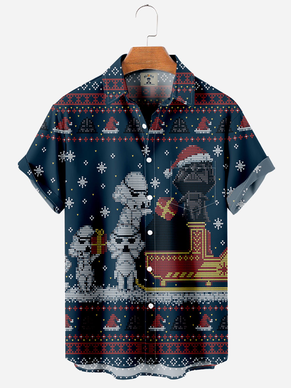 Christmas Fun Vintage Print Pocket Short Sleeve Shirt-Garamode