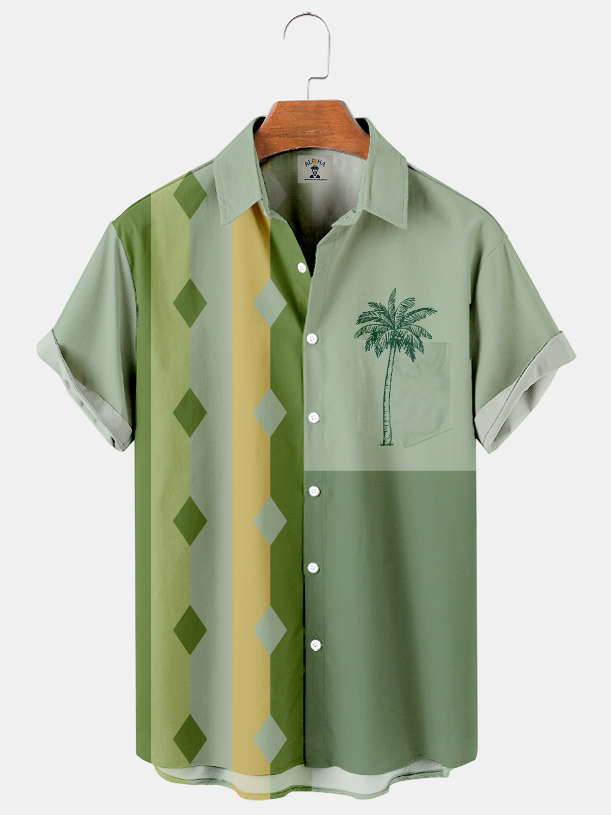Hawaiian coconut tree print casual loose men's oversized short-sleeved shirt-Garamode