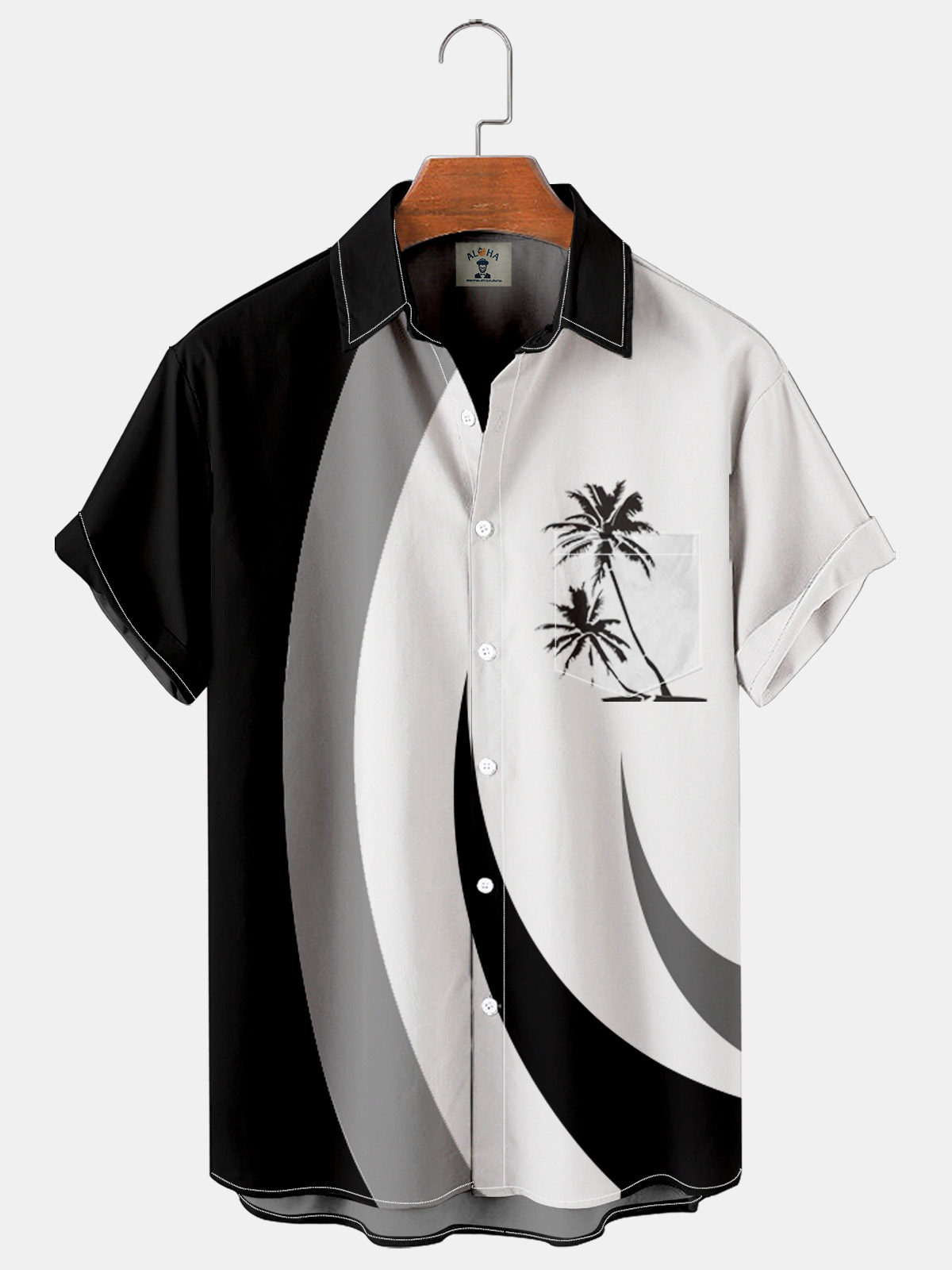 Men's Casual Basic Coconut Tree Print Short Sleeve Shirt-Garamode