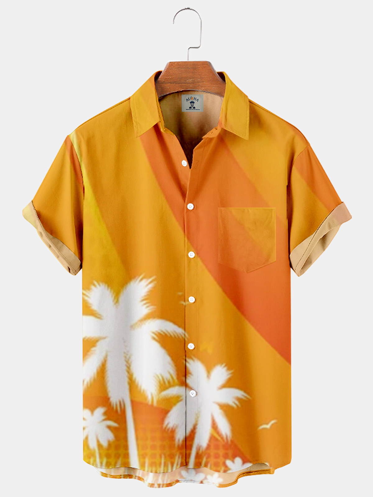 Men's Gradient Palm Tree Casual Everyday Short Sleeve Shirt-Garamode