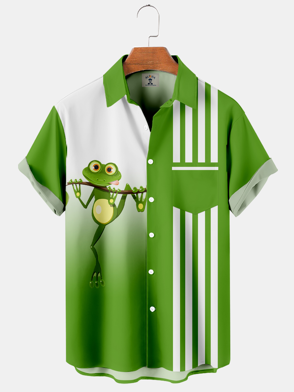 Men's Hawaiian Frog Gradient Stripe Print Short Sleeve Shirt-Garamode