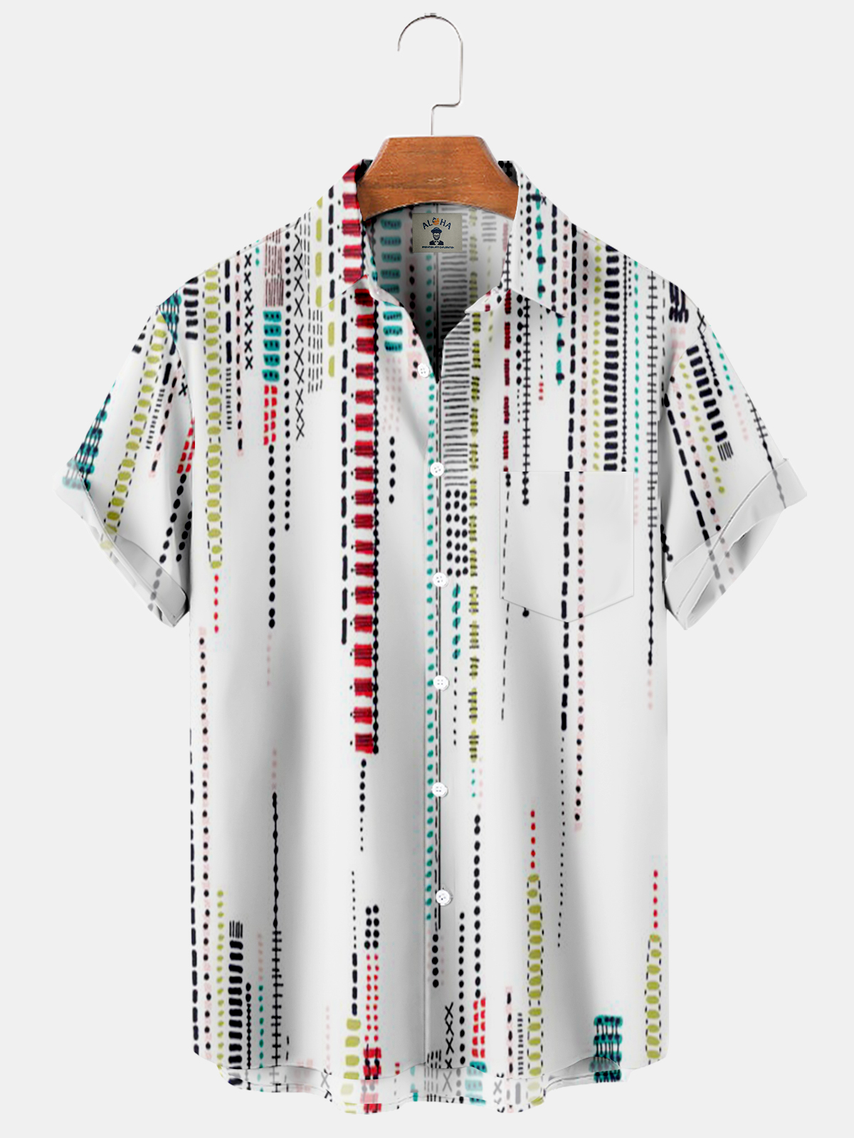 Men's Gradient Stripe Print Pocket Casual Short Sleeve Shirt-Garamode