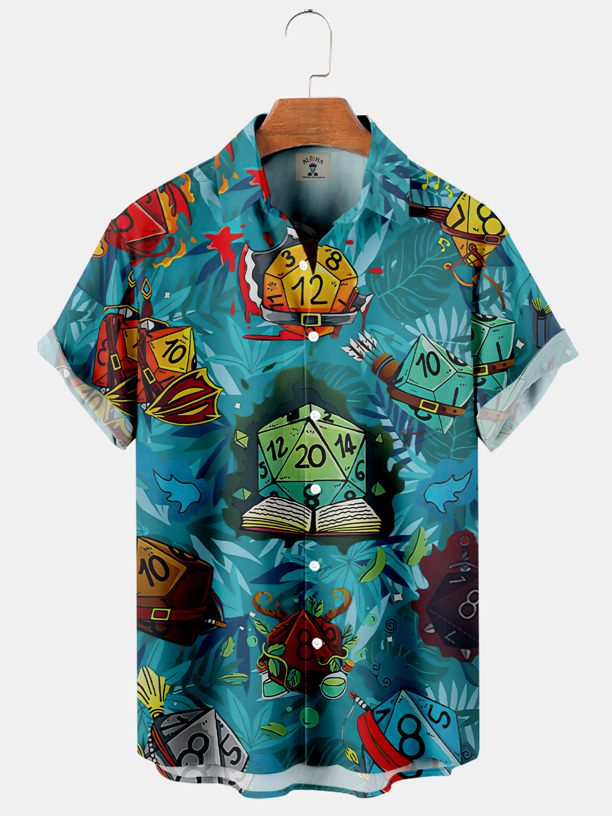 Men's Hawaiian Game Dice Fun Print Short Sleeve Shirt-Garamode