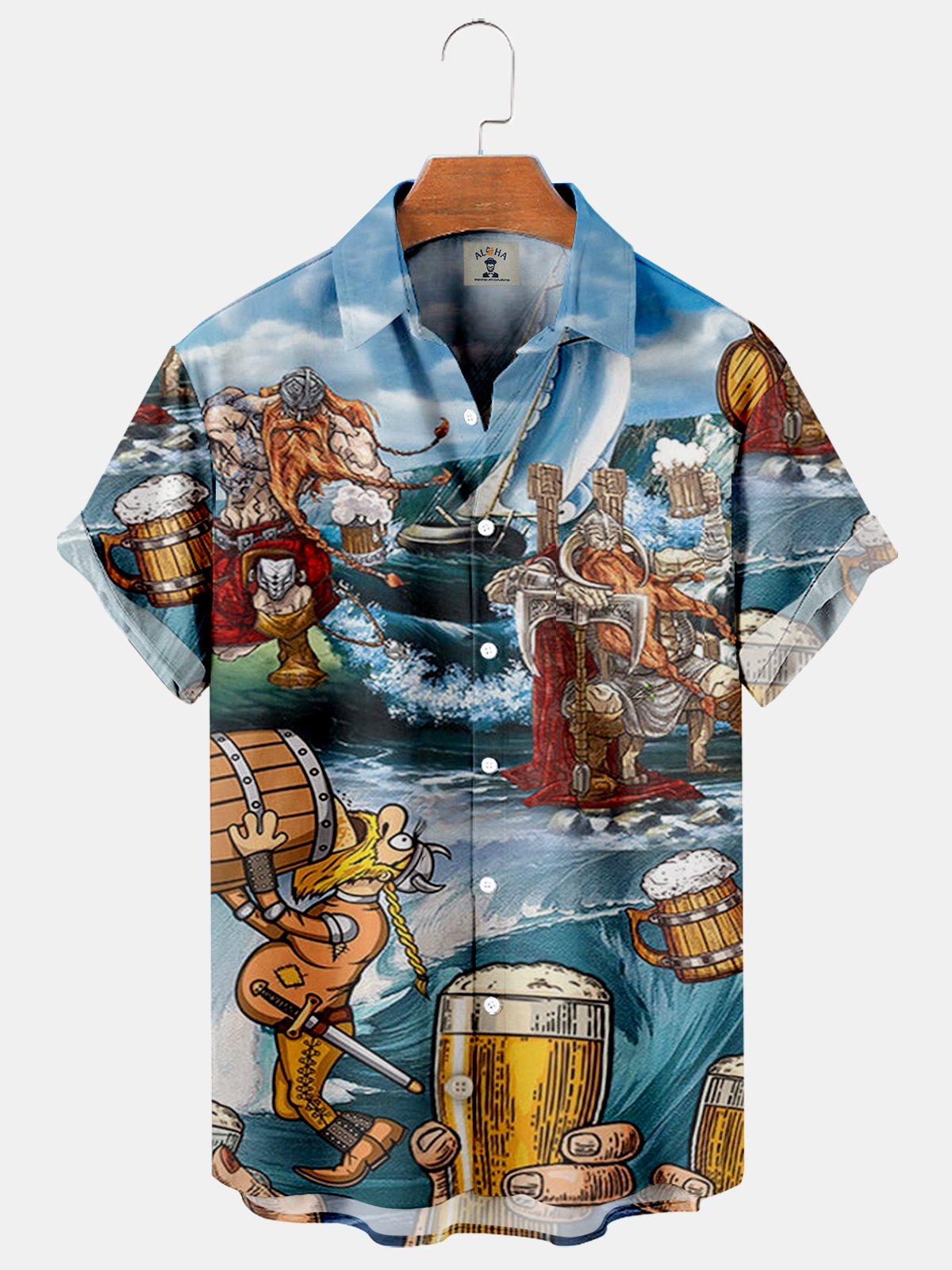 Men's Viking Beer Warrior Print Casual Short Sleeve Shirt-Garamode