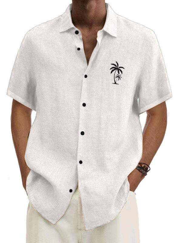 Men's Palm Tree Pinstripe Daily Casual Comfy Short Sleeve Shirt-Garamode
