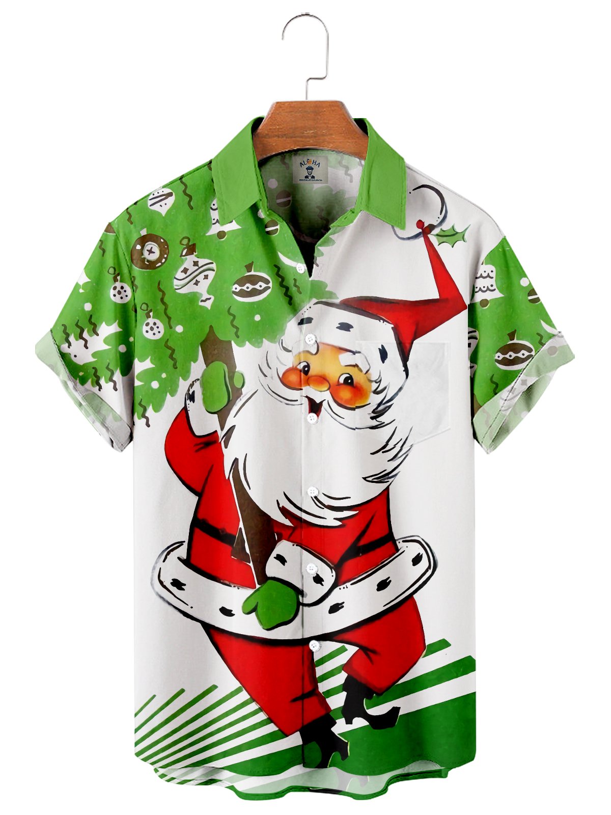 Men's Christmas Fun Santa Claus Holding Christmas Tree Short Sleeve ...