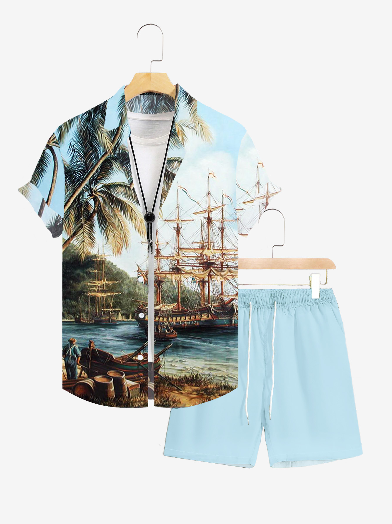 Men's Coco Nautical Print Shirt Short Set-Garamode