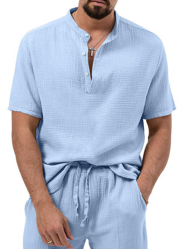 Men's Solid Color Cotton And Linen Casual Short Sleeves-Garamode