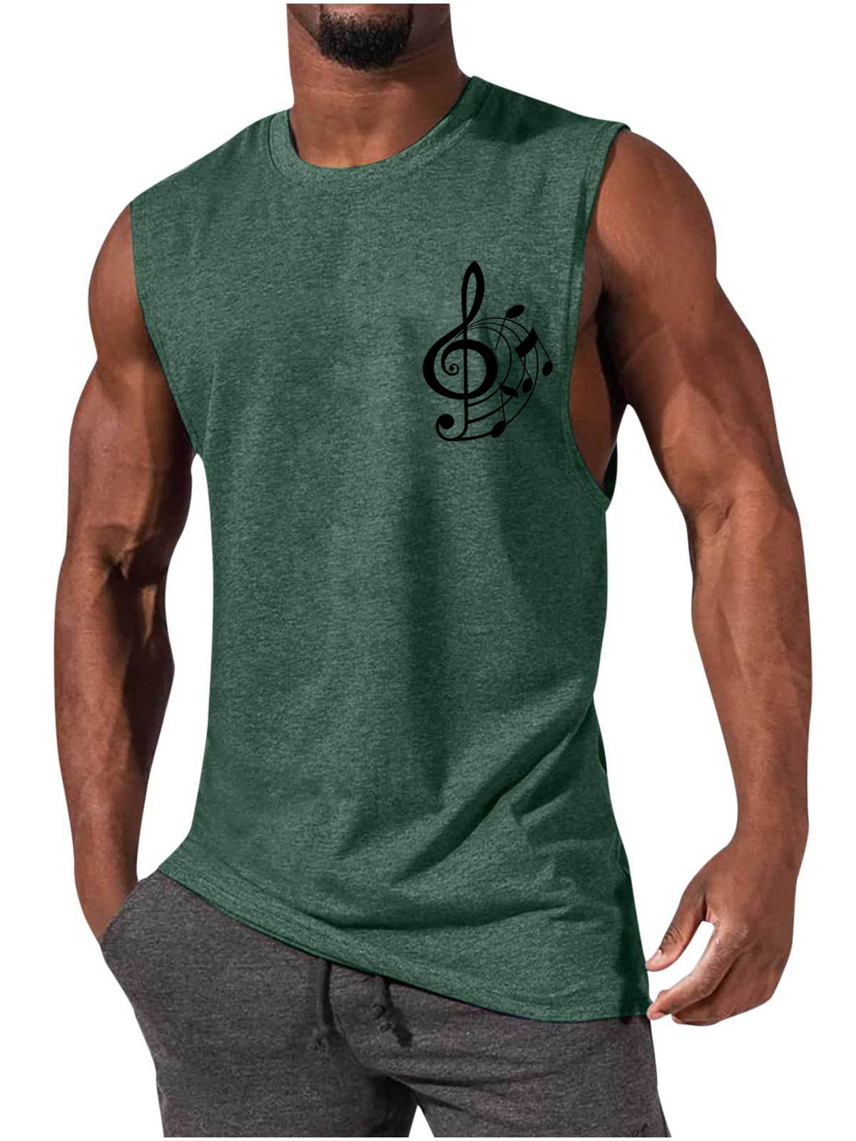 Men's Casual Simple Musical Notation Sleeveless T-Shirt-Garamode
