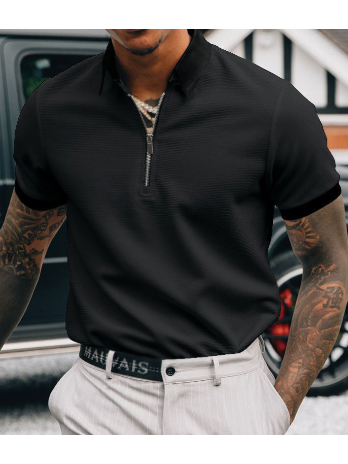 Men's Fashion Casual Zipper Splicing Short-sleeved Polo-Garamode