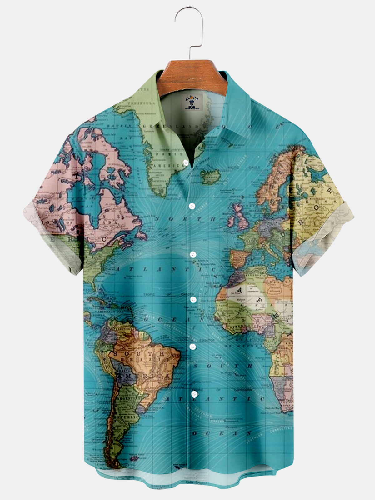 Men's Vintage World Map Print Casual Short Sleeve Shirt-Garamode