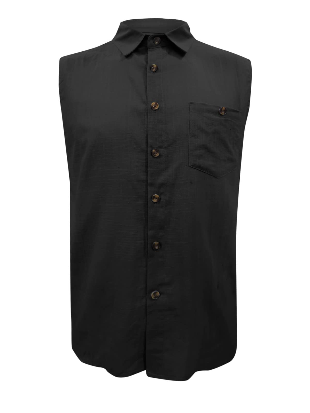Men's Cotton Linen Pocket Solid Casual Basic Sleeveless Shirt-Garamode