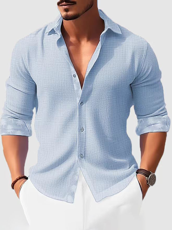 Men's Stylish Coconut Print Long Sleeve Shirt-Garamode