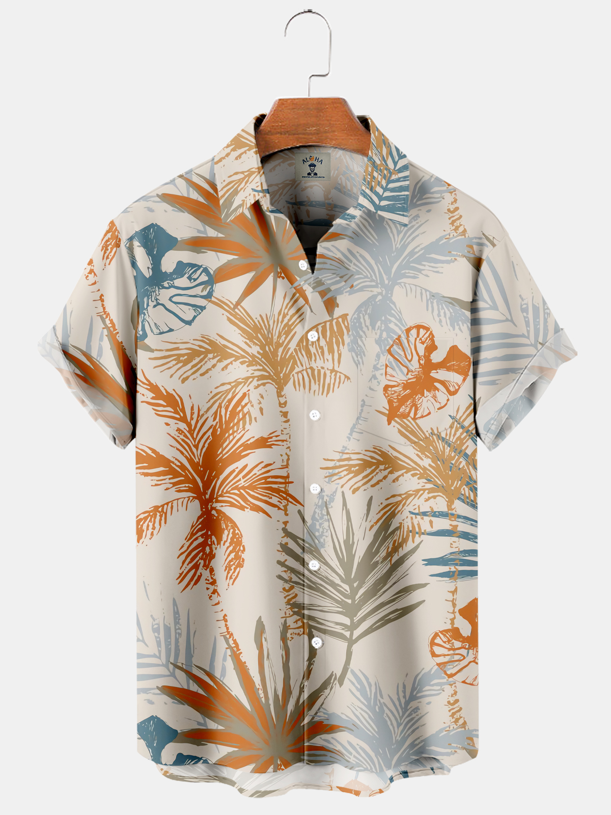 Men's Hawaiian Palm Tree Print Short Sleeve Shirt-Garamode
