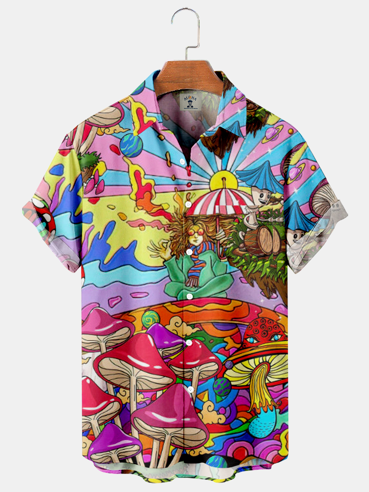 Men's Hippie Mushroom Casual Short Sleeve Shirt-Garamode