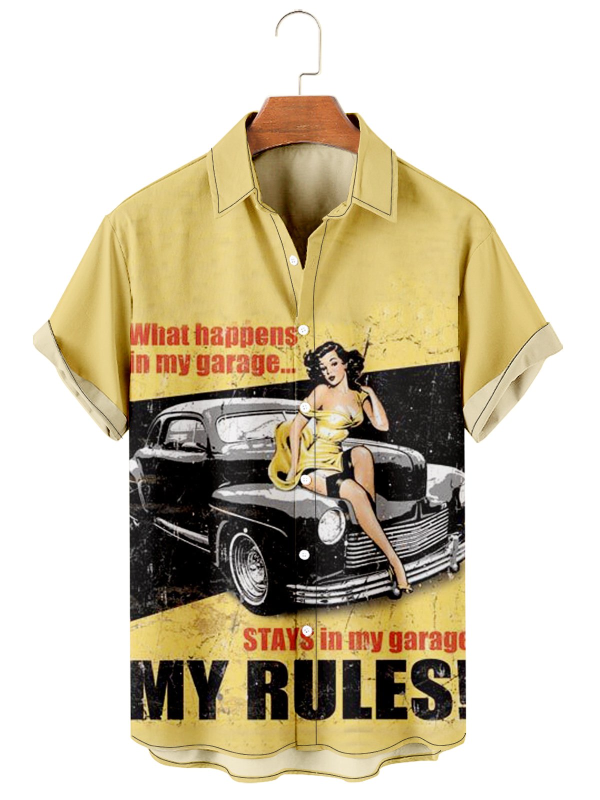 Men's Simple Contrast Color Car Beauty Shirt-Garamode
