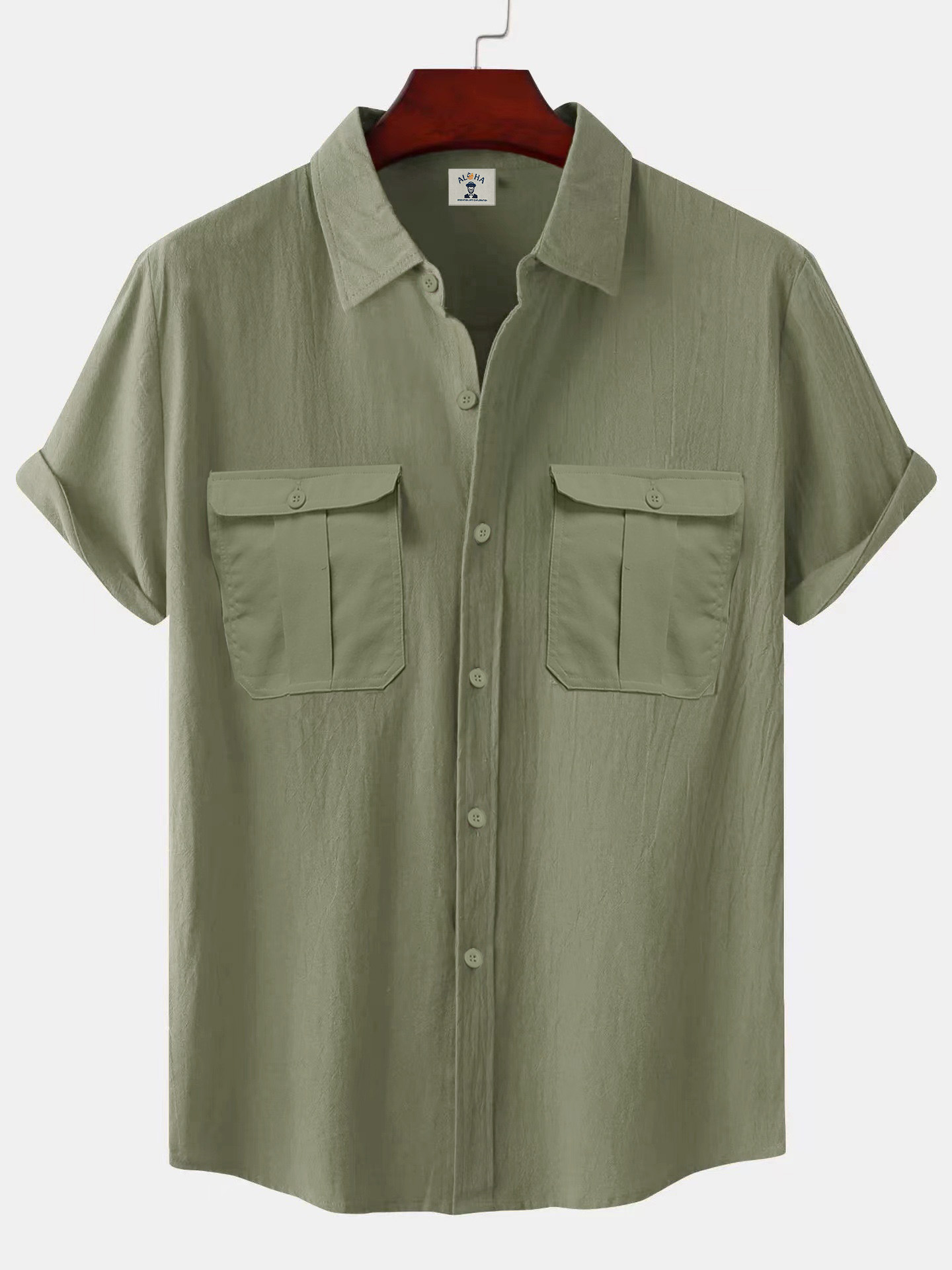 Men's Two Pocket Casual Basic Solid Color Short Sleeve Shirt-Garamode