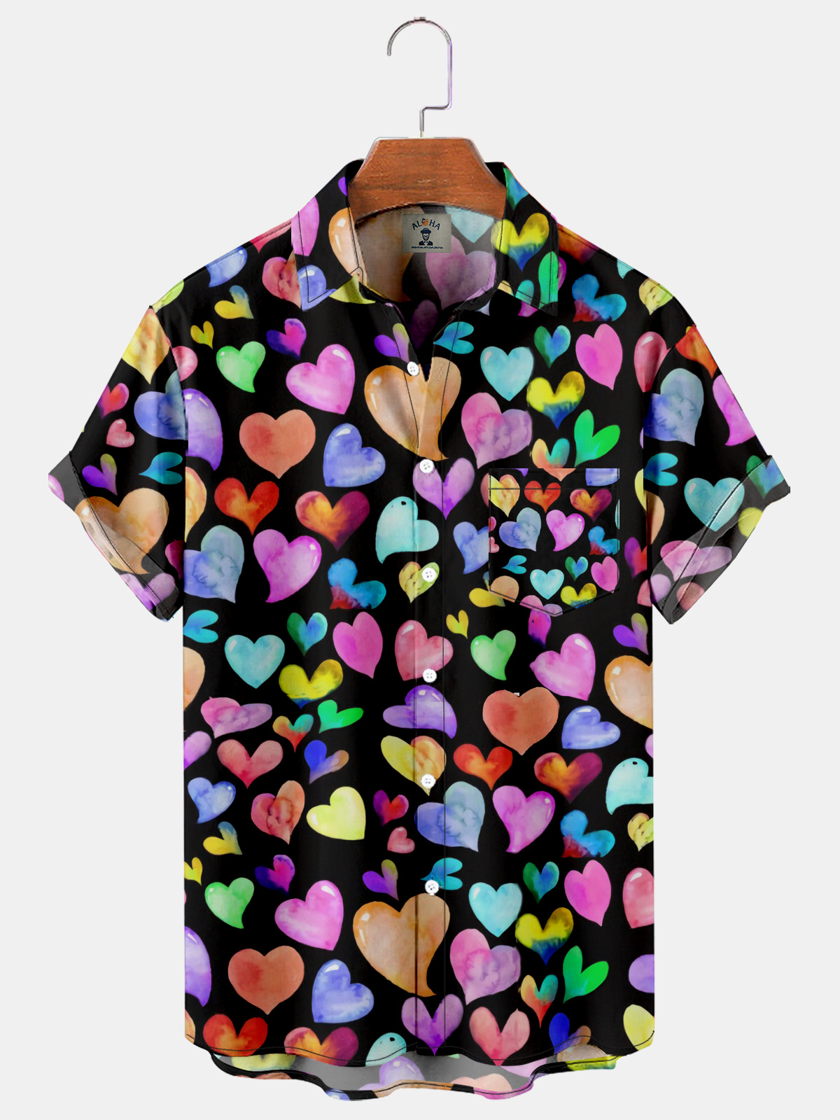 Fashion Floral Heart Print Colorful Short Sleeve Shirt-Garamode