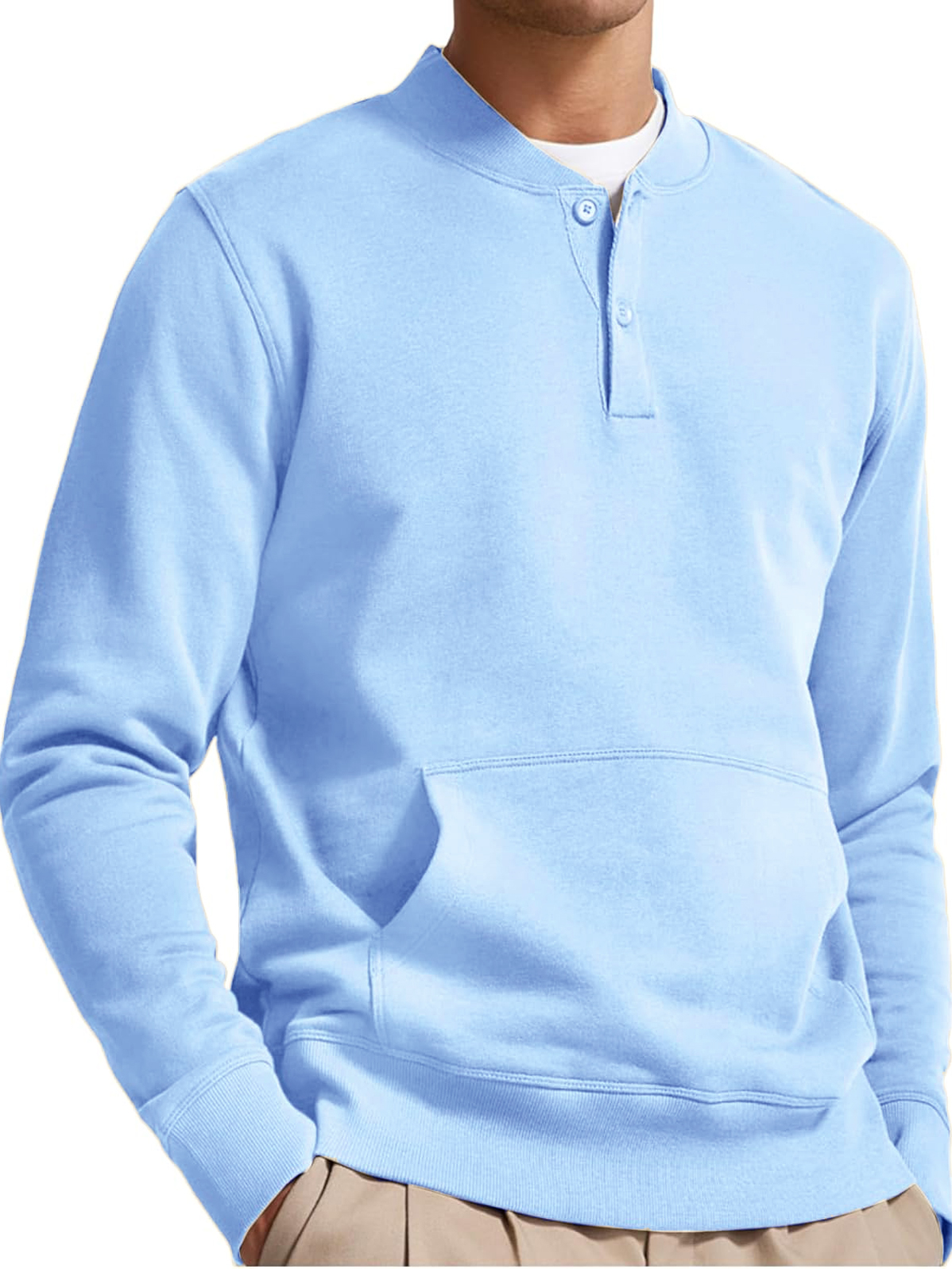 Men's Henley Casual Long Sleeve Warm Stylish Button Pocket Pullover Sweater