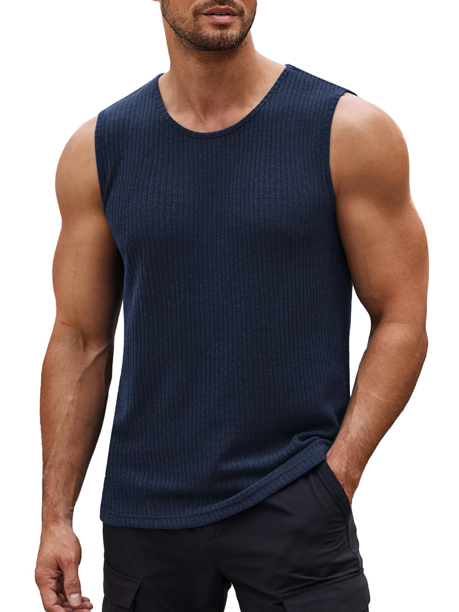 Men's Sleeveless T Shirts Casual Tank Tops Fitted Knit Tanks Muscle Gym Tees